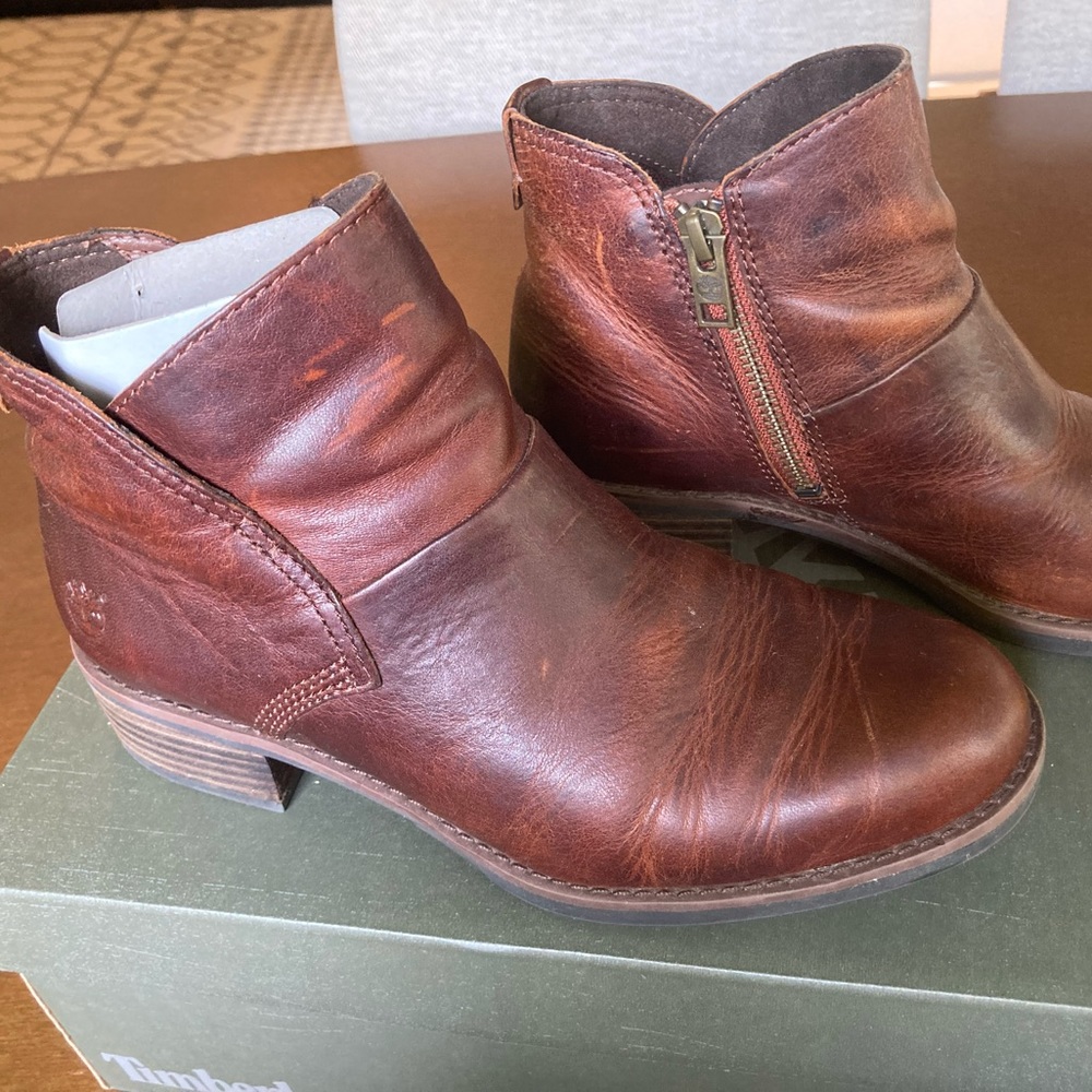 ❤️Timberland Brown Leather Chelsea Boots, Size 5.5 Ankle Booties, Cognac